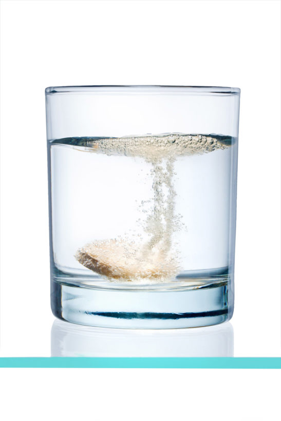 glass with efervescent tablet in water with bubbles for Rosenpharma