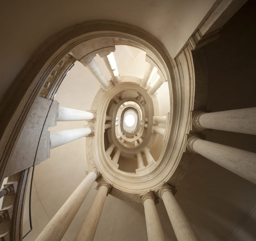 view of spiral staircase by Borromini. Italy , Roma , Palazzo Barberini